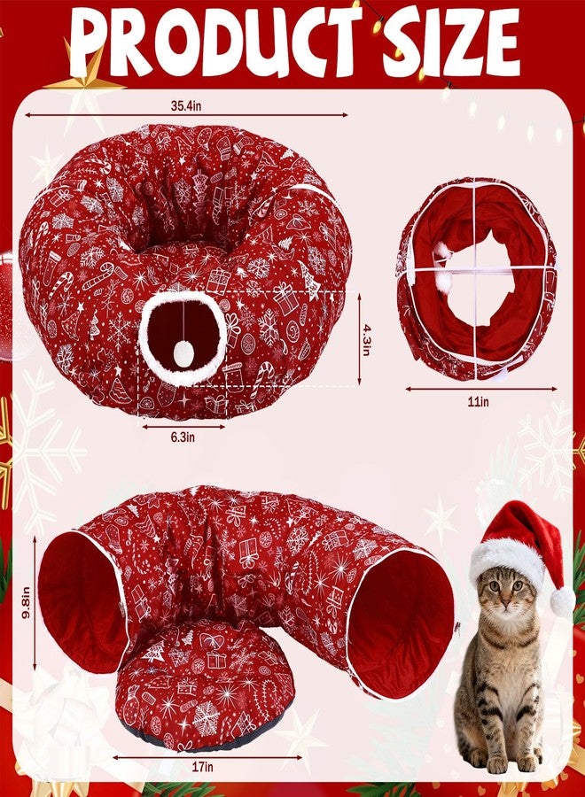 SilTriangle Cat Tunnel Christmas Tree Skirt Cat Donut Tunnel Bed for Indoor Cats with Ball Snowflake Collar Cats Cave for Small Medium Kitten Puppy Under Xmas Trees Decor Gift(Gift Box) - Image 3